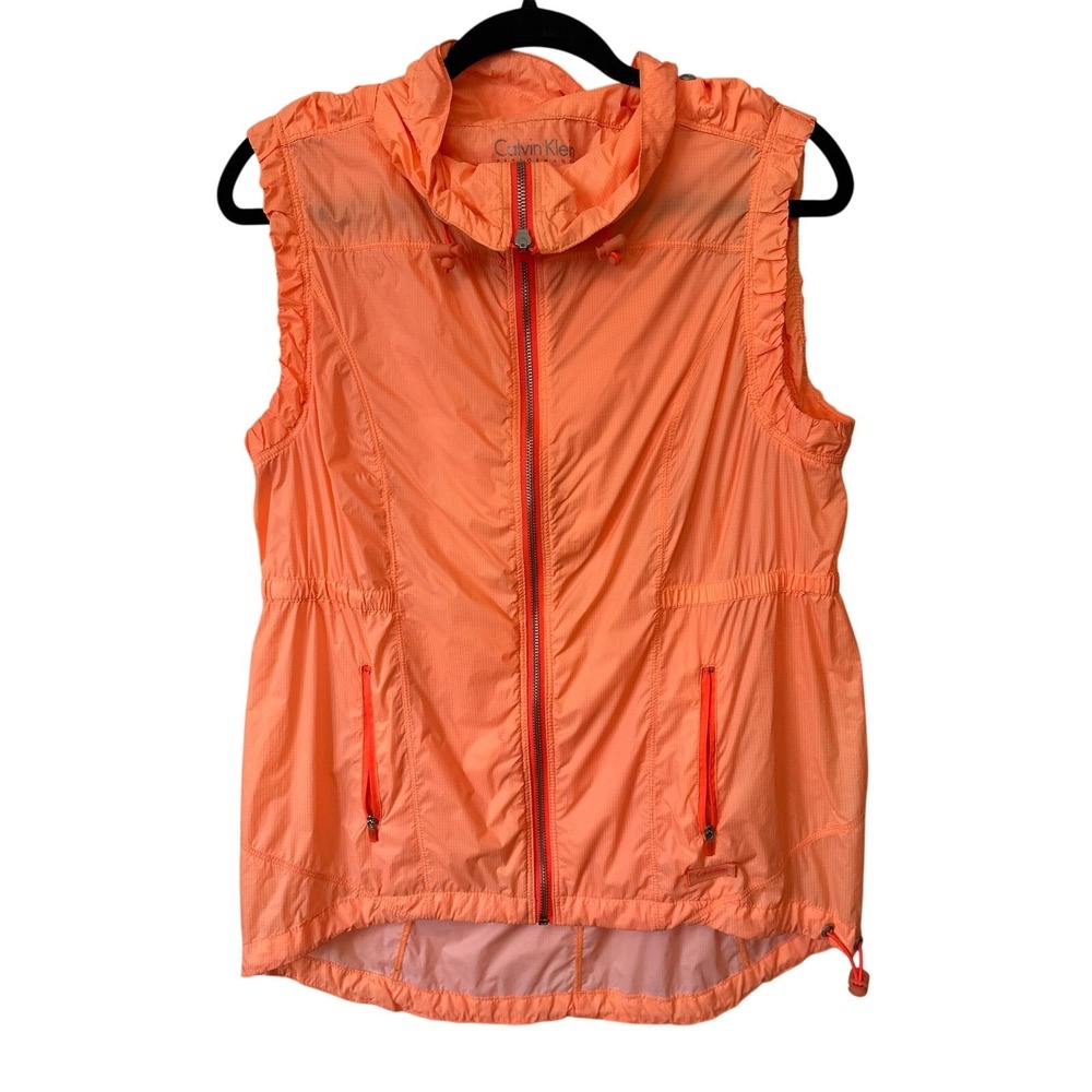 Calvin Klein Performance Hooded Orange Nylon Vest M,‎ Outdoors, Y2K, Sporty
